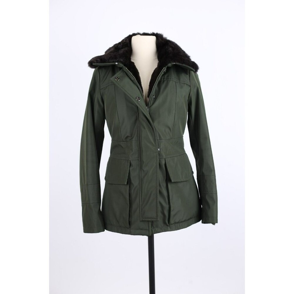 $2,750 PostCard Women's Nylon Full Fur Lined Jacket SZ 42/Medium / Green NEW